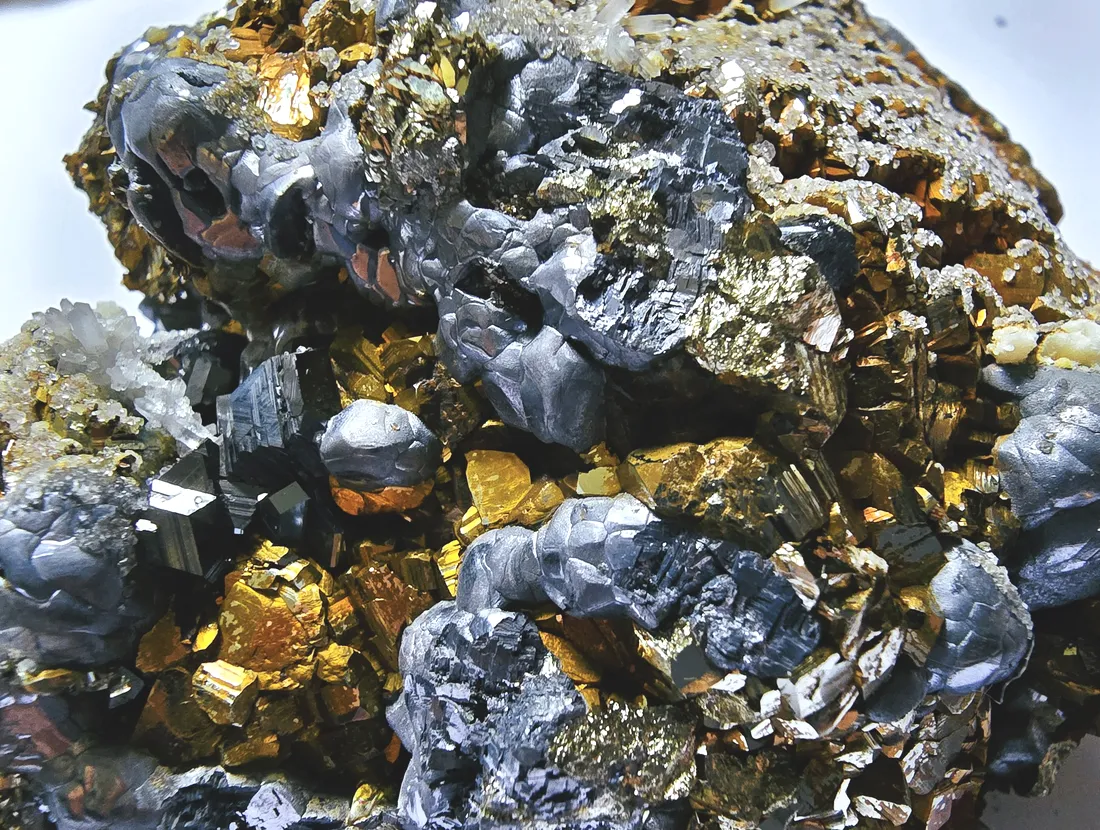 A cluster of metallic ore minerals